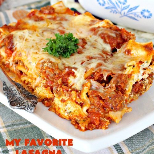 My Favorite Lasagna | Can't Stay Out of the Kitchen | this fabulous #lasagna #recipe is the ultimate! It uses #ItalianSausage & #RoTel diced tomatoes with #greenchilies to amp up the flavors. This lasagna uses 3 kinds of #cheese & is so loaded, you won't ever want to try a different recipe! Great for company. #beef #Italian #sausage #pasta #noodles