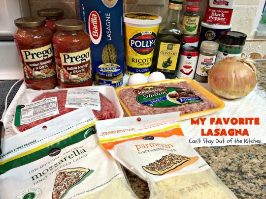 My Favorite Lasagna | Can't Stay Out of the Kitchen | this fabulous #lasagna #recipe is the ultimate! It uses #ItalianSausage & #RoTel diced tomatoes with #greenchilies to amp up the flavors. This lasagna uses 3 kinds of #cheese & is so loaded, you won't ever want to try a different recipe! Great for company. #beef  #Italian #sausage #pasta #noodles
