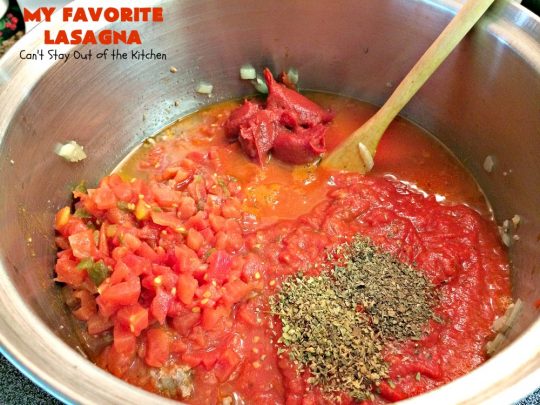 My Favorite Lasagna | Can't Stay Out of the Kitchen | this fabulous #lasagna #recipe is the ultimate! It uses #ItalianSausage & #RoTel diced tomatoes with #greenchilies to amp up the flavors. This lasagna uses 3 kinds of #cheese & is so loaded, you won't ever want to try a different recipe! Great for company. #beef  #Italian #sausage #pasta #noodles