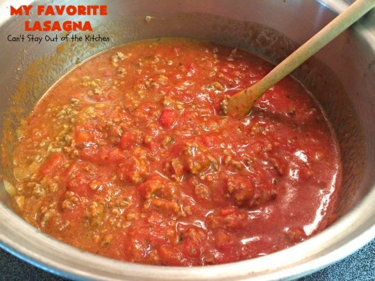 My Favorite Lasagna | Can't Stay Out of the Kitchen | this fabulous #lasagna #recipe is the ultimate! It uses #ItalianSausage & #RoTel diced tomatoes with #greenchilies to amp up the flavors. This lasagna uses 3 kinds of #cheese & is so loaded, you won't ever want to try a different recipe! Great for company. #beef  #Italian #sausage #pasta #noodles
