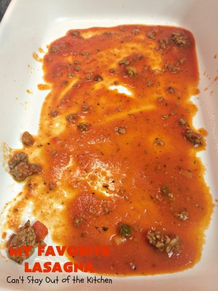 My Favorite Lasagna | Can't Stay Out of the Kitchen | this fabulous #lasagna #recipe is the ultimate! It uses #ItalianSausage & #RoTel diced tomatoes with #greenchilies to amp up the flavors. This lasagna uses 3 kinds of #cheese & is so loaded, you won't ever want to try a different recipe! Great for company. #beef  #Italian #sausage #pasta #noodles