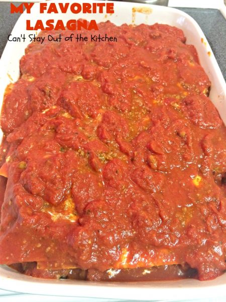 My Favorite Lasagna | Can't Stay Out of the Kitchen | this fabulous #lasagna #recipe is the ultimate! It uses #ItalianSausage & #RoTel diced tomatoes with #greenchilies to amp up the flavors. This lasagna uses 3 kinds of #cheese & is so loaded, you won't ever want to try a different recipe! Great for company. #beef  #Italian #sausage #pasta #noodles