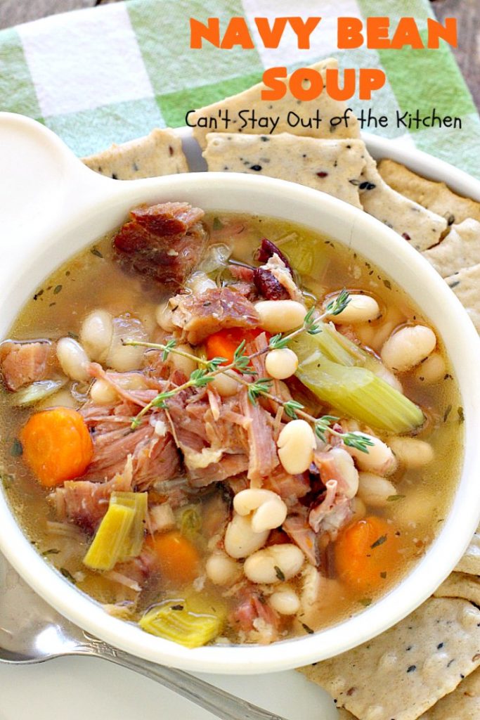 Navy Bean Soup | Can't Stay Out of the Kitchen | this easy #crockpot recipe is a terrific way to use up leftover #ham from the #holidays. Navy Bean #Soup is scrumptious comfort food that's totally filling & satisfying. #navybeans #glutenfree