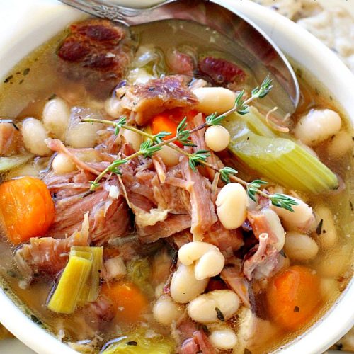 Navy Bean Soup | Can't Stay Out of the Kitchen | this easy #crockpot recipe is a terrific way to use up leftover #ham from the #holidays. Navy Bean #Soup is scrumptious comfort food that's totally filling & satisfying. #navybeans #glutenfree