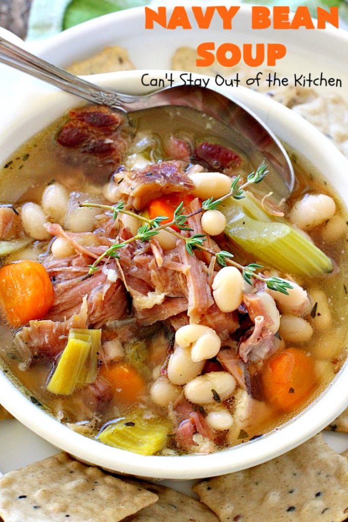 Navy Bean Soup | Can't Stay Out of the Kitchen | this easy #crockpot recipe is a terrific way to use up leftover #ham from the #holidays. Navy Bean #Soup is scrumptious comfort food that's totally filling & satisfying. #navybeans #glutenfree