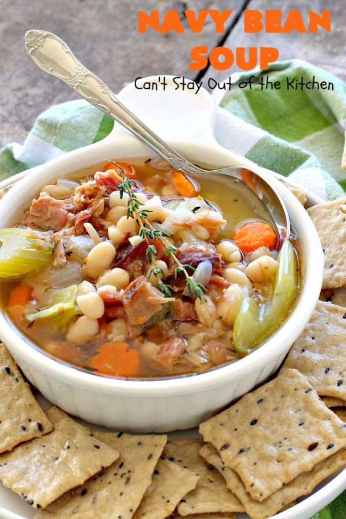 Navy Bean Soup | Can't Stay Out of the Kitchen | this easy #crockpot recipe is a terrific way to use up leftover #ham from the #holidays. Navy Bean #Soup is scrumptious comfort food that's totally filling & satisfying. #navybeans #glutenfree
