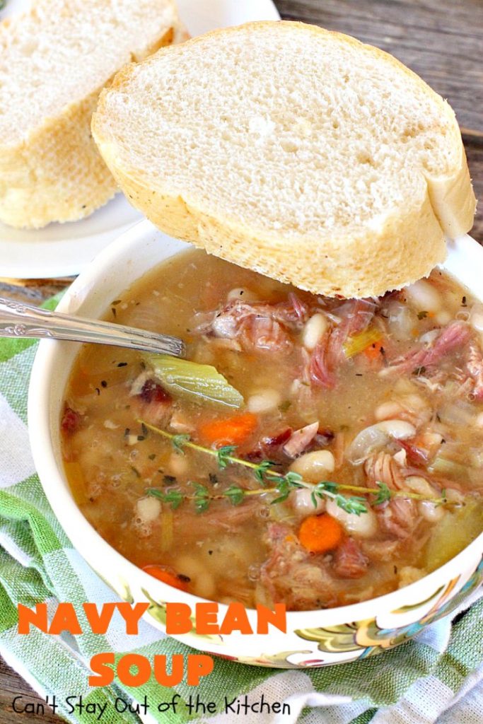 Navy Bean Soup | Can't Stay Out of the Kitchen | this easy #crockpot recipe is a terrific way to use up leftover #ham from the #holidays. Navy Bean #Soup is scrumptious comfort food that's totally filling & satisfying. #navybeans #glutenfree