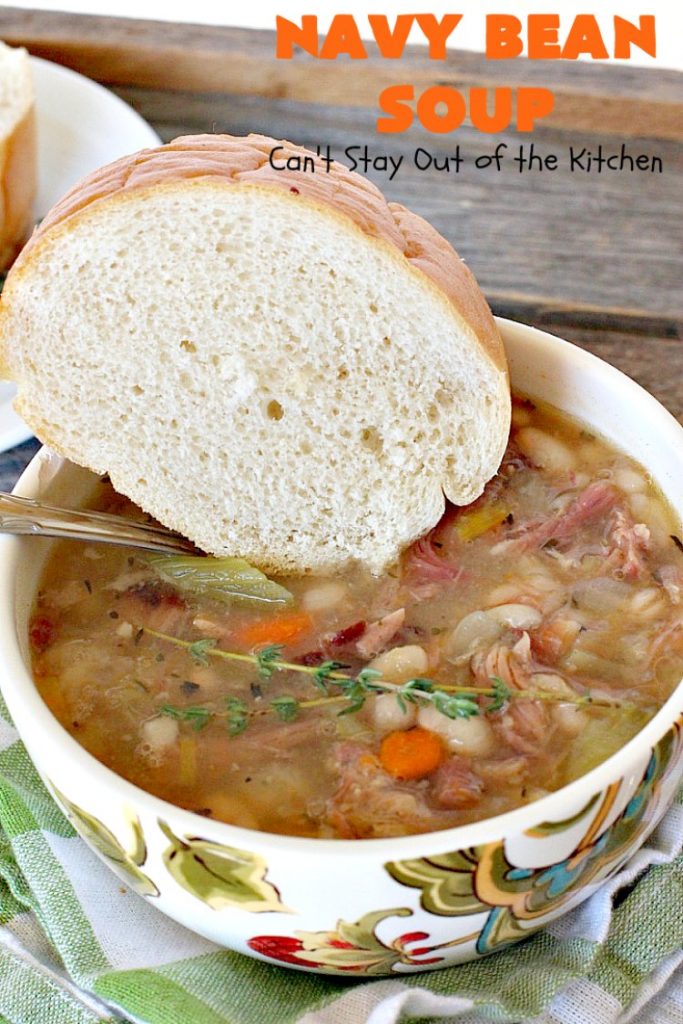 Navy Bean Soup | Can't Stay Out of the Kitchen | this easy #crockpot recipe is a terrific way to use up leftover #ham from the #holidays. Navy Bean #Soup is scrumptious comfort food that's totally filling & satisfying. #navybeans #glutenfree