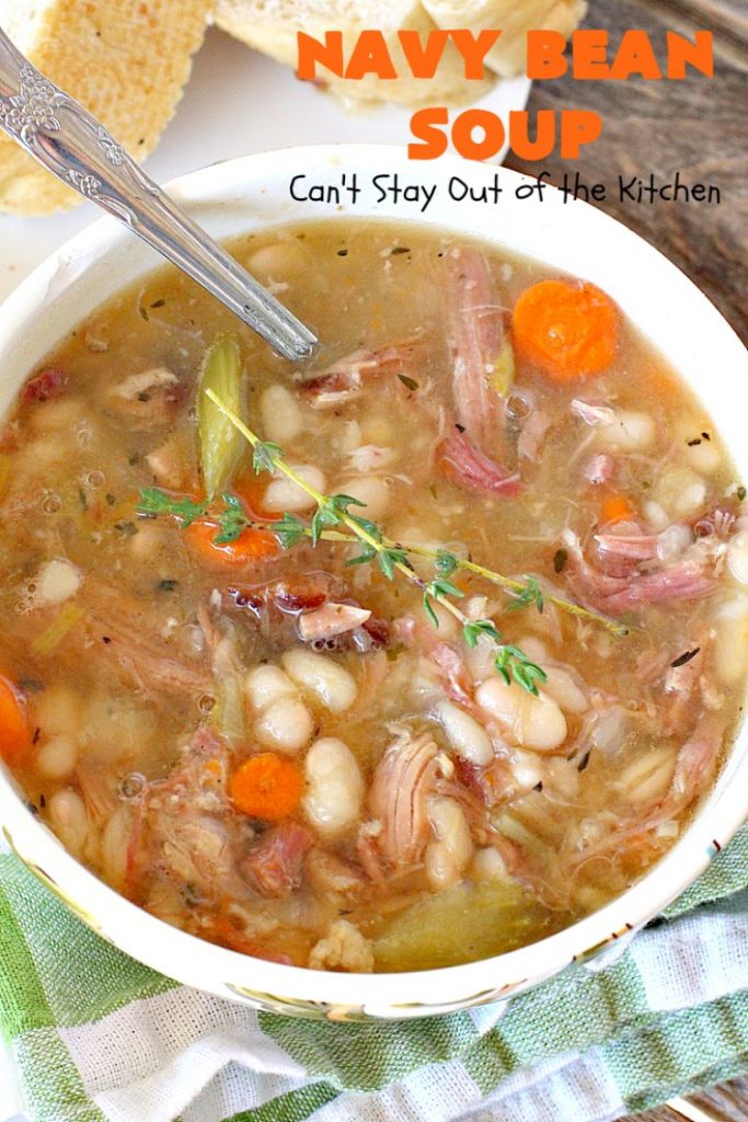 Navy Bean Soup | Can't Stay Out of the Kitchen | this easy #crockpot recipe is a terrific way to use up leftover #ham from the #holidays. Navy Bean #Soup is scrumptious comfort food that's totally filling & satisfying. #navybeans #glutenfree