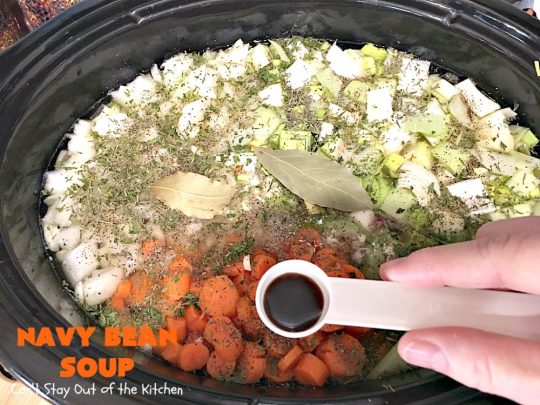Navy Bean Soup | Can't Stay Out of the Kitchen | this easy #crockpot recipe is a terrific way to use up leftover #ham from the #holidays. Navy Bean #Soup is scrumptious comfort food that's totally filling & satisfying. #navybeans #glutenfree