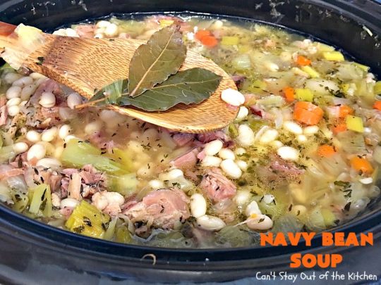 Navy Bean Soup | Can't Stay Out of the Kitchen | this easy #crockpot recipe is a terrific way to use up leftover #ham from the #holidays. Navy Bean #Soup is scrumptious comfort food that's totally filling & satisfying. #navybeans #glutenfree