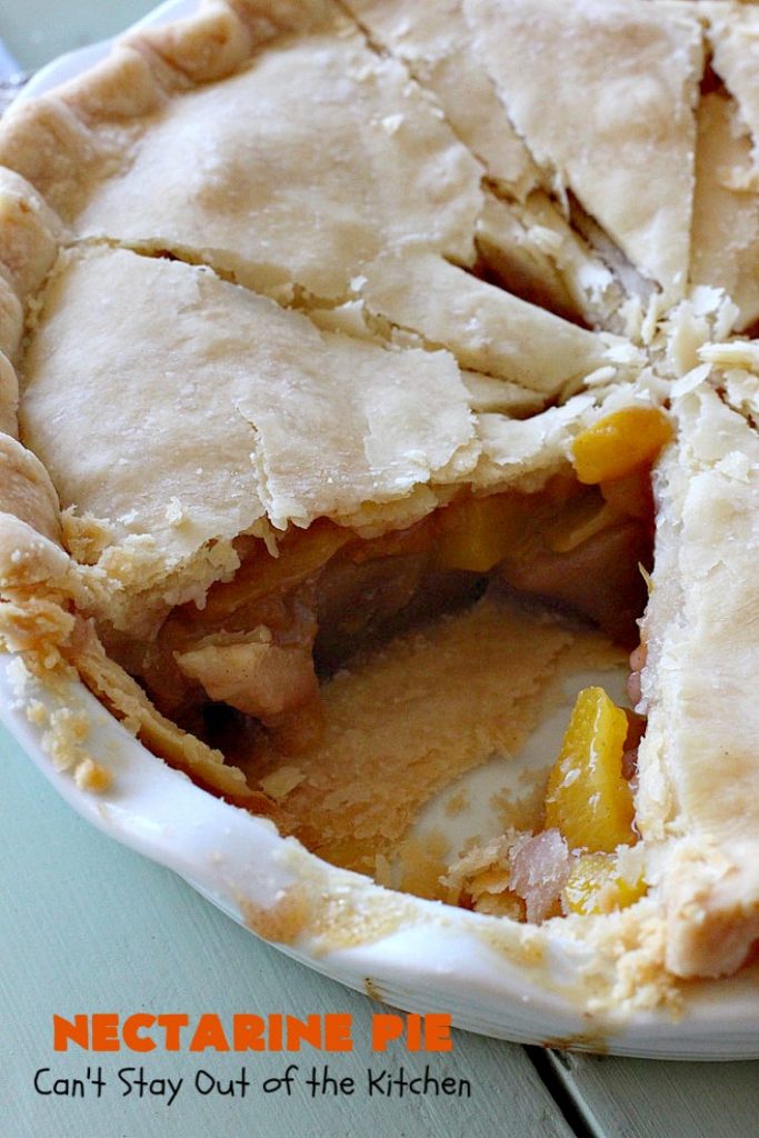 Nectarine Pie | Can't Stay Out of the Kitchen | this is absolutely the best #FruitPie ever! I never realized #nectarines tasted so great in #dessert. Better than #PeachPie! Love this #recipe. #southern #NectarinePie #cinnamon #NectarineDessert #Canbassador #WashingtonStateFruitCommission #WashingtonStoneFruitGrowers