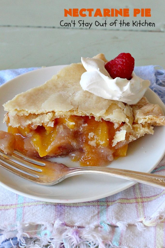 Nectarine Pie | Can't Stay Out of the Kitchen | this is absolutely the best #FruitPie ever! I never realized #nectarines tasted so great in #dessert. Better than #PeachPie! Love this #recipe. #southern #NectarinePie #cinnamon #NectarineDessert #Canbassador #WashingtonStateFruitCommission #WashingtonStoneFruitGrowers