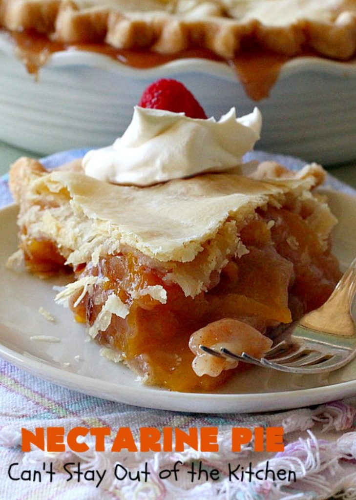 Nectarine Pie | Can't Stay Out of the Kitchen | this is absolutely the best #FruitPie ever! I never realized #nectarines tasted so great in #dessert. Better than #PeachPie! Love this #recipe. #southern #NectarinePie #cinnamon #NectarineDessert #Canbassador #WashingtonStateFruitCommission #WashingtonStoneFruitGrowers