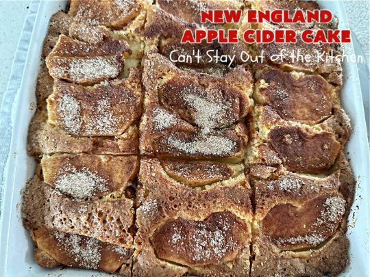 New England Apple Cider Cake | Can't Stay Out of the Kitchen | This lovely #AppleCake features #AppleCider which is boiled down to a syrup and used to flavor both the #cake & the #frosting. It's a dreamy, nut-free #NewEngland-style concoction that will have you swooning. If you enjoy #vintage down-home #recipes, this #AppleCiderCake is for you! #apples #cinnamon #holiday #FallBaking #NewEnglandAppleCiderCake