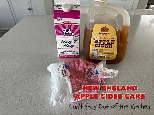 New England Apple Cider Cake | Can't Stay Out of the Kitchen | This lovely #AppleCake features #AppleCider which is boiled down to a syrup and used to flavor both the #cake & the #frosting. It's a dreamy, nut-free #NewEngland-style concoction that will have you swooning. If you enjoy #vintage down-home #recipes, this #AppleCiderCake is for you! #apples #cinnamon #holiday #FallBaking #NewEnglandAppleCiderCake