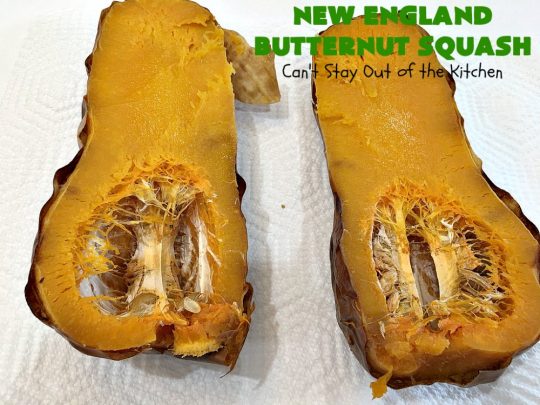 New England Butternut Squash | Can't Stay Out of the Kitchen | this delightful 5-ingredient #recipe is perfect for company, #holiday or family dinners. It's seasoned with #cinnamon & #MapleSyrup & so delicious. #veggie #GlutenFree #NewEngland #NewEnglandButternutSquash #squash #ButternutSquash