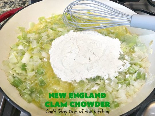 New England Clam Chowder | Can't Stay Out of the Kitchen | this is the BEST #clamchowder #recipe ever! It's filled with minced #clams, leeks, #redpotatoes & seasoned wonderfully with chives, parsley & #OldBaySeasoning. It's marvelous comfort food for #fall. We always serve it with #OysterCrackers. #glutenfree #soup #NewEnglandClamChowder #glutenfreesoup