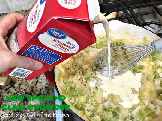New England Clam Chowder | Can't Stay Out of the Kitchen | this is the BEST #clamchowder #recipe ever! It's filled with minced #clams, leeks, #redpotatoes & seasoned wonderfully with chives, parsley & #OldBaySeasoning. It's marvelous comfort food for #fall. We always serve it with #OysterCrackers. #glutenfree #soup #NewEnglandClamChowder #glutenfreesoup
