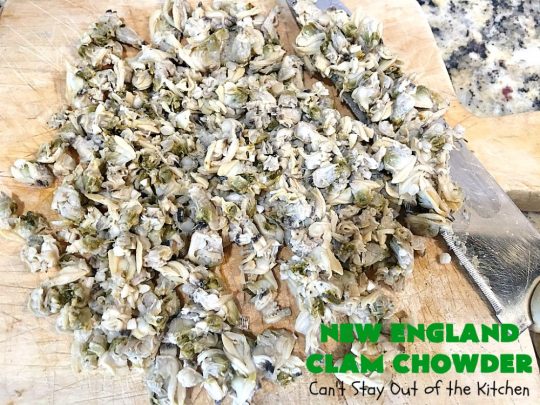 New England Clam Chowder | Can't Stay Out of the Kitchen | this is the BEST #clamchowder #recipe ever! It's filled with minced #clams, leeks, #redpotatoes & seasoned wonderfully with chives, parsley & #OldBaySeasoning. It's marvelous comfort food for #fall. We always serve it with #OysterCrackers. #glutenfree #soup #NewEnglandClamChowder #glutenfreesoup