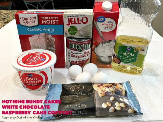 Nothing Bundt Cakes White Chocolate Raspberry Cake Copycat | Can't Stay Out of the Kitchen | this spectacular #CopycatRecipe will rock your world! #WhiteChocolate & #RaspberryPieFilling combined with #CreamCheese frosting make this a #dessert you won't be able to resist! #NothingBundtCakes #cake #holiday #ChocolateDessert #RaspberryDessert #HolidayDessert #NothingBundtCakesWhiteChocolateRaspberryCakeCopycat #recipe #copycat