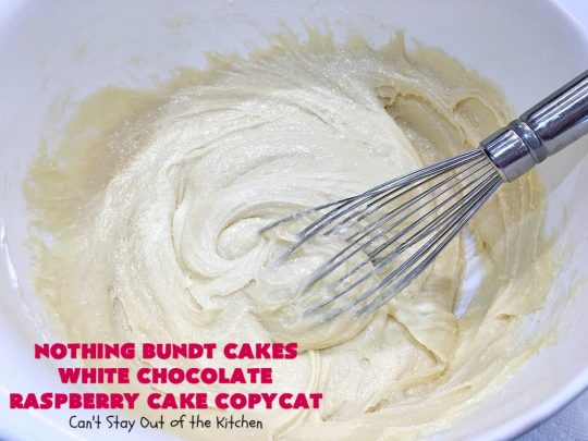 Nothing Bundt Cakes White Chocolate Raspberry Cake Copycat | Can't Stay Out of the Kitchen | this spectacular #CopycatRecipe will rock your world! #WhiteChocolate & #RaspberryPieFilling combined with #CreamCheese frosting make this a #dessert you won't be able to resist! #NothingBundtCakes #cake #holiday #ChocolateDessert #RaspberryDessert #HolidayDessert #NothingBundtCakesWhiteChocolateRaspberryCakeCopycat #recipe #copycat