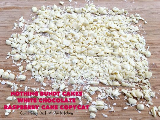 Nothing Bundt Cakes White Chocolate Raspberry Cake Copycat | Can't Stay Out of the Kitchen | this spectacular #CopycatRecipe will rock your world! #WhiteChocolate & #RaspberryPieFilling combined with #CreamCheese frosting make this a #dessert you won't be able to resist! #NothingBundtCakes #cake #holiday #ChocolateDessert #RaspberryDessert #HolidayDessert #NothingBundtCakesWhiteChocolateRaspberryCakeCopycat #recipe #copycat