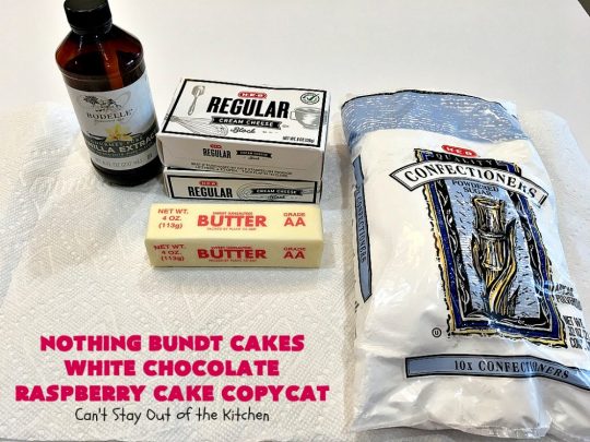 Nothing Bundt Cakes White Chocolate Raspberry Cake Copycat | Can't Stay Out of the Kitchen | this spectacular #CopycatRecipe will rock your world! #WhiteChocolate & #RaspberryPieFilling combined with #CreamCheese frosting make this a #dessert you won't be able to resist! #NothingBundtCakes #cake #holiday #ChocolateDessert #RaspberryDessert #HolidayDessert #NothingBundtCakesWhiteChocolateRaspberryCakeCopycat #recipe #copycat