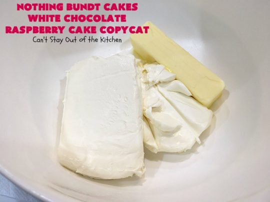 Nothing Bundt Cakes White Chocolate Raspberry Cake Copycat | Can't Stay Out of the Kitchen | this spectacular #CopycatRecipe will rock your world! #WhiteChocolate & #RaspberryPieFilling combined with #CreamCheese frosting make this a #dessert you won't be able to resist! #NothingBundtCakes #cake #holiday #ChocolateDessert #RaspberryDessert #HolidayDessert #NothingBundtCakesWhiteChocolateRaspberryCakeCopycat #recipe #copycat