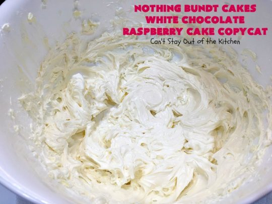 Nothing Bundt Cakes White Chocolate Raspberry Cake Copycat | Can't Stay Out of the Kitchen | this spectacular #CopycatRecipe will rock your world! #WhiteChocolate & #RaspberryPieFilling combined with #CreamCheese frosting make this a #dessert you won't be able to resist! #NothingBundtCakes #cake #holiday #ChocolateDessert #RaspberryDessert #HolidayDessert #NothingBundtCakesWhiteChocolateRaspberryCakeCopycat #recipe #copycat