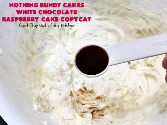 Nothing Bundt Cakes White Chocolate Raspberry Cake Copycat | Can't Stay Out of the Kitchen | this spectacular #CopycatRecipe will rock your world! #WhiteChocolate & #RaspberryPieFilling combined with #CreamCheese frosting make this a #dessert you won't be able to resist! #NothingBundtCakes #cake #holiday #ChocolateDessert #RaspberryDessert #HolidayDessert #NothingBundtCakesWhiteChocolateRaspberryCakeCopycat #recipe #copycat