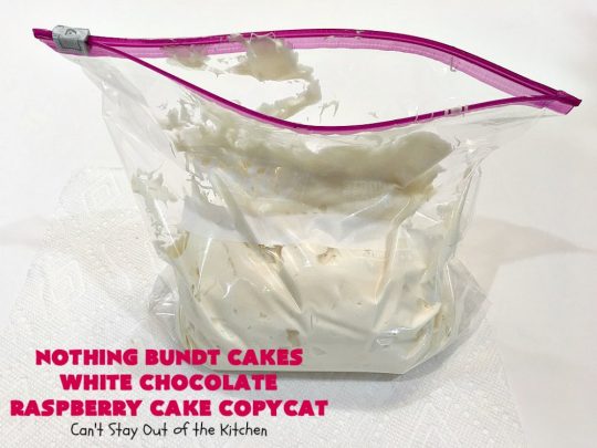 Nothing Bundt Cakes White Chocolate Raspberry Cake Copycat | Can't Stay Out of the Kitchen | this spectacular #CopycatRecipe will rock your world! #WhiteChocolate & #RaspberryPieFilling combined with #CreamCheese frosting make this a #dessert you won't be able to resist! #NothingBundtCakes #cake #holiday #ChocolateDessert #RaspberryDessert #HolidayDessert #NothingBundtCakesWhiteChocolateRaspberryCakeCopycat #recipe #copycat