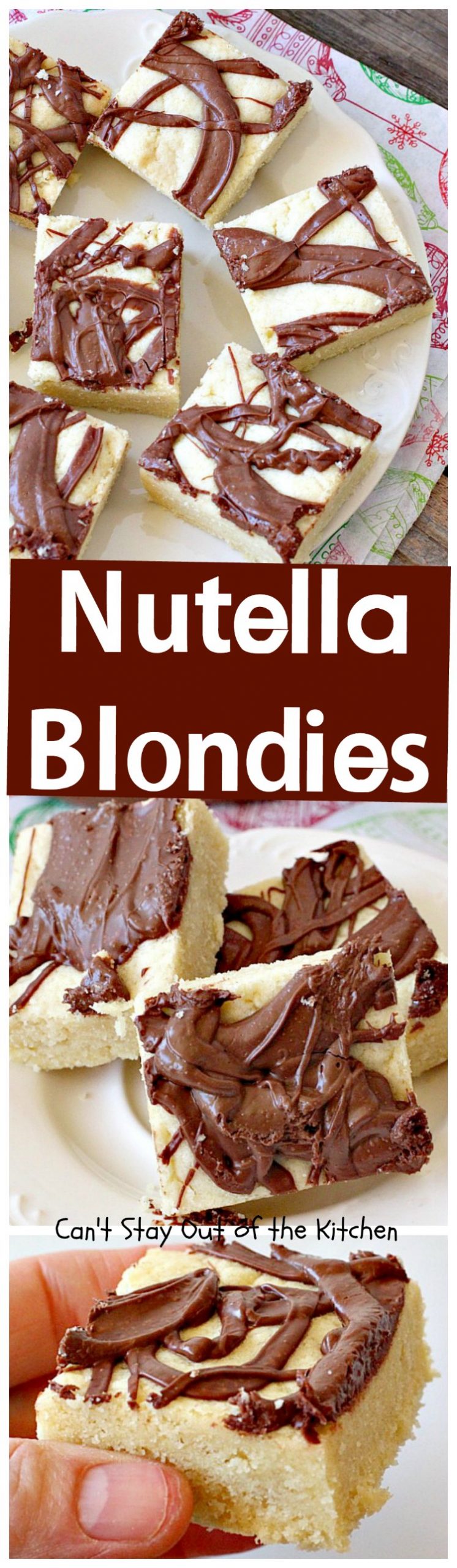 Nutella Blondies | Can't Stay Out of the Kitchen | These lovely shortbread #cookies have #Nutella swirled on top for a delicious #chocolate & #hazelnut flavor. #dessert