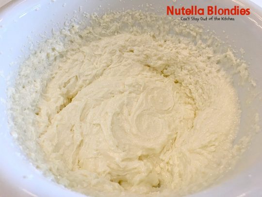 Nutella Blondies | Can't Stay Out of the Kitchen | These lovely shortbread #cookies have #Nutella swirled on top for a delicious #chocolate & #hazelnut flavor. #dessert
