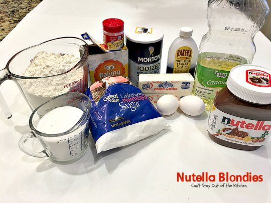 Nutella Blondies | Can't Stay Out of the Kitchen | These lovely shortbread #cookies have #Nutella swirled on top for a delicious #chocolate & #hazelnut flavor. #dessert