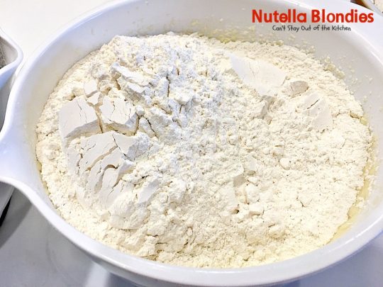 Nutella Blondies | Can't Stay Out of the Kitchen | These lovely shortbread #cookies have #Nutella swirled on top for a delicious #chocolate & #hazelnut flavor. #dessert