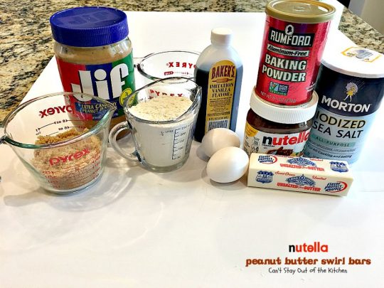 Nutella Peanut Butter Swirl Bars | Can't Stay Out of the Kitchen | these fantastic #brownies use a #peanutbutter #cookie dough with #Nutella swirled into the batter. This #dessert is heavenly! #tailgating