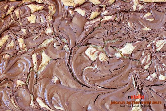 Nutella Peanut Butter Swirl Bars | Can't Stay Out of the Kitchen | these fantastic #brownies use a #peanutbutter #cookie dough with #Nutella swirled into the batter. This #dessert is heavenly! #tailgating