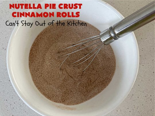 Nutella Pie Crust Cinnamon Rolls | Can't Stay Out of the Kitchen | Enjoy the wonderful flavors of #Nutella & #cinnamon spread on #PieCrust in this easy, #4Ingredient #recipe. Great #breakfast or #brunch #entree for company or #holidays. Or surprise everyone with these #CinnamonRolls at #tailgating parties & #potlucks. Everyone will want seconds! #PieCrustCinnamonRolls #chocolate #NutellaPieCrustCinnamonRolls