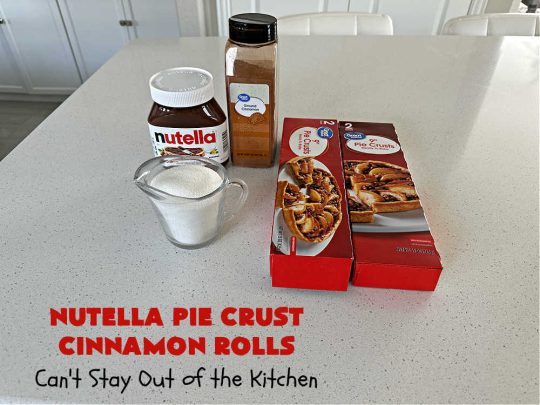 Nutella Pie Crust Cinnamon Rolls | Can't Stay Out of the Kitchen | Enjoy the wonderful flavors of #Nutella & #cinnamon spread on #PieCrust in this easy, #4Ingredient #recipe. Great #breakfast or #brunch #entree for company or #holidays. Or surprise everyone with these #CinnamonRolls at #tailgating parties & #potlucks. Everyone will want seconds! #PieCrustCinnamonRolls #chocolate #NutellaPieCrustCinnamonRolls