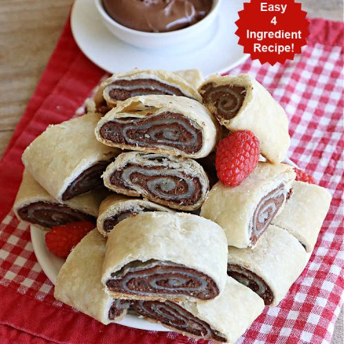 Nutella Pie Crust Cinnamon Rolls | Can't Stay Out of the Kitchen | Enjoy the wonderful flavors of #Nutella & #cinnamon spread on #PieCrust in this easy, #4Ingredient #recipe. Great #breakfast or #brunch #entree for company or #holidays. Or surprise everyone with these #CinnamonRolls at #tailgating parties & #potlucks. Everyone will want seconds! #PieCrustCinnamonRolls #chocolate #NutellaPieCrustCinnamonRolls
