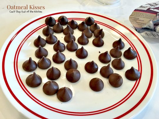 Oatmeal Kisses | Can't Stay Out of the Kitchen | These delightful #oatmeal #cookies have a hint of #cinnamon and a #Hershey'skiss pressed in the center of each one. #dessert #chocolate