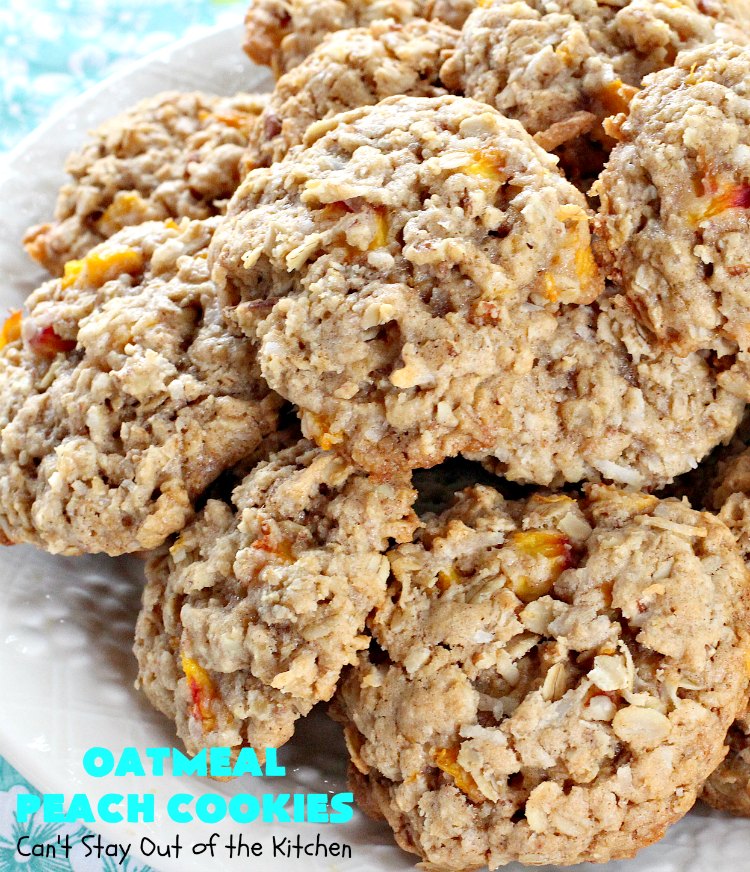 Oatmeal Peach Cookies | Can't Stay Out of the Kitchen | these spectacular #cookies contain #oatmeal, fresh #peaches, #coconut & #pecans. They are absolutely mouthwatering & a terrific #recipe to make during #PeachSeason. #tailgating #dessert #PeachDessert #OatmealCookie #OatmealPeachCookies #LaborDay #LaborDayDessert