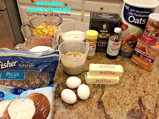 Oatmeal Peach Cookies | Can't Stay Out of the Kitchen | these spectacular #cookies contain #oatmeal, fresh #peaches, #coconut & #pecans. They are absolutely mouthwatering & a terrific #recipe to make during #PeachSeason. #tailgating #dessert #PeachDessert #OatmealCookie #OatmealPeachCookies #LaborDay #LaborDayDessert