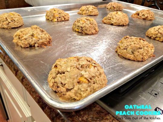 Oatmeal Peach Cookies | Can't Stay Out of the Kitchen | these spectacular #cookies contain #oatmeal, fresh #peaches, #coconut & #pecans. They are absolutely mouthwatering & a terrific #recipe to make during #PeachSeason. #tailgating #dessert #PeachDessert #OatmealCookie #OatmealPeachCookies #LaborDay #LaborDayDessert