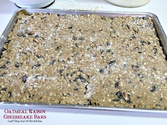 Oatmeal Raisin Cheesecake Bars | Can't Stay Out of the Kitchen | traditional #oatmealraisin #cookies with a luscious #cheesecake layer make for a #brownie to die for! #dessert