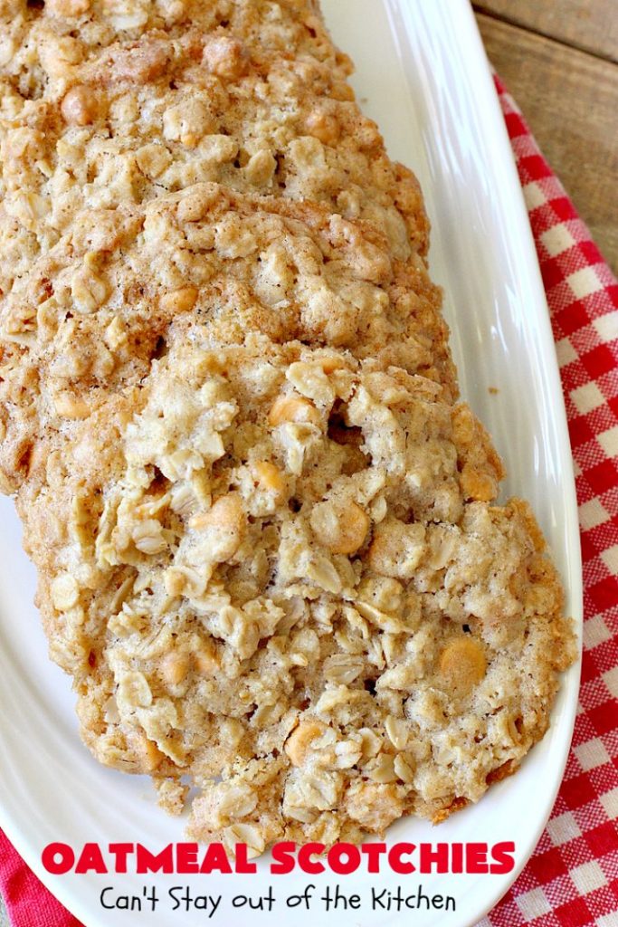Oatmeal Scotchies | Can't Stay Out of the Kitchen | this vintage #recipe is still the best comfort food if you enjoy #OatmealCookies. These include #ButterscotchChips & #cinnamon. Delightful for #tailgating parties, school lunches, potlucks & backyard BBQs. #Oatmeal #cookies #dessert #OatmealScotchies #ButterscotchDessert