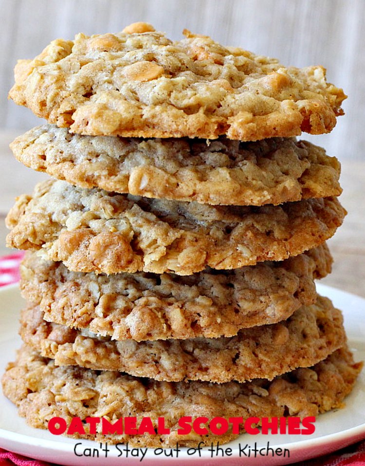 Oatmeal Scotchies | Can't Stay Out of the Kitchen | this vintage #recipe is still the best comfort food if you enjoy #OatmealCookies. These include #ButterscotchChips & #cinnamon. Delightful for #tailgating parties, school lunches, potlucks & backyard BBQs. #Oatmeal #cookies #dessert #OatmealScotchies #ButterscotchDessert