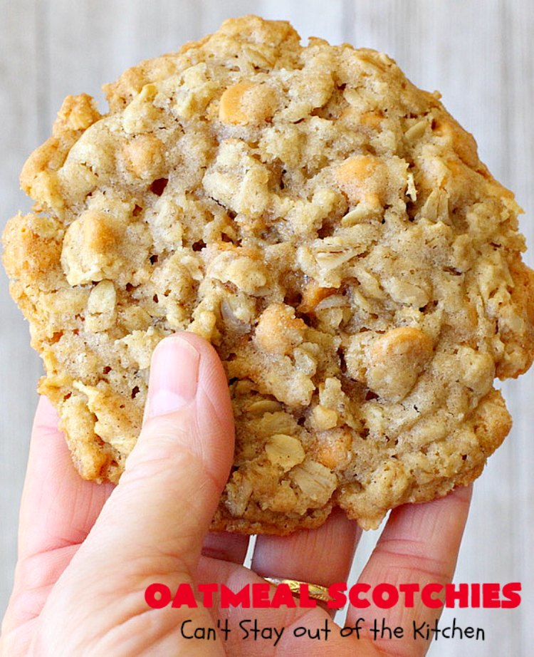 Oatmeal Scotchies | Can't Stay Out of the Kitchen | this vintage #recipe is still the best comfort food if you enjoy #OatmealCookies. These include #ButterscotchChips & #cinnamon. Delightful for #tailgating parties, school lunches, potlucks & backyard BBQs. #Oatmeal #cookies #dessert #OatmealScotchies #ButterscotchDessert