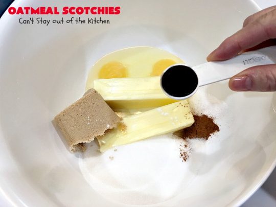 Oatmeal Scotchies | Can't Stay Out of the Kitchen | this vintage #recipe is still the best comfort food if you enjoy #OatmealCookies. These include #ButterscotchChips & #cinnamon. Delightful for #tailgating parties, school lunches, potlucks & backyard BBQs. #Oatmeal #cookies #dessert #OatmealScotchies #ButterscotchDessert